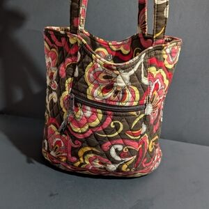 Vera Bradley Puccini Brown Red Flower Shoulder Bag Purse Tote Retired